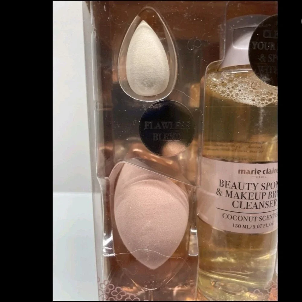 Marie Claire Paris 3 Pc Blend & Cleanse Set Beauty Sponge & Makeup Brush New
